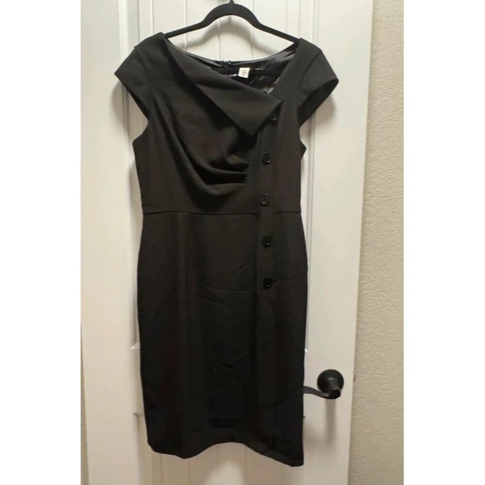 White House Black Market Asymmetrical neck short dress with button detail sz 10